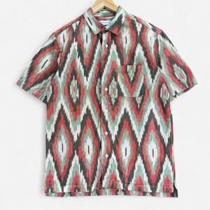 Urban Outfitters Mens Multicolor Ikat Print Short Sleeve Button Up Shirt Size S